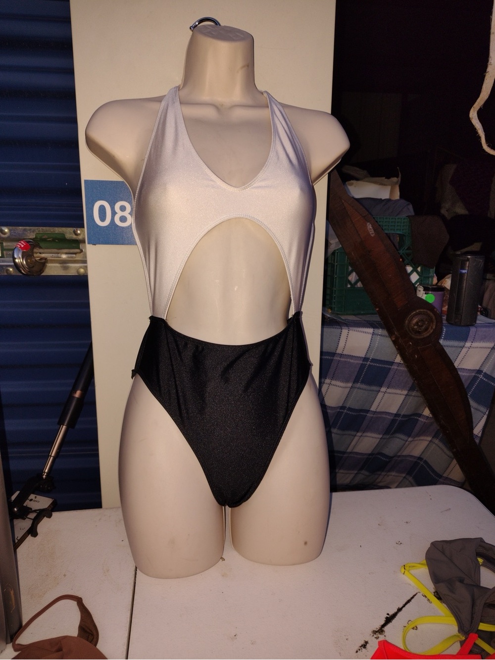 White and Black Cutout One-Piece Swimsuit - Women's